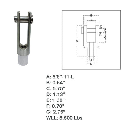 Left Handed Threaded Yoke End Stainless Steel T316