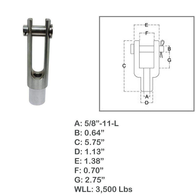 Left Handed Threaded Yoke End Stainless Steel T316