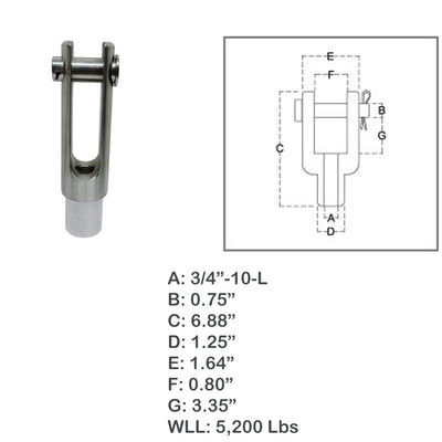 Left Handed Threaded Yoke End Stainless Steel T316