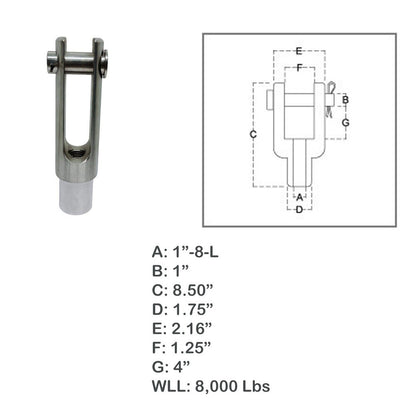 Left Handed Threaded Yoke End Stainless Steel T316