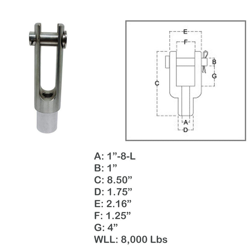 Left Handed Threaded Yoke End Stainless Steel T316