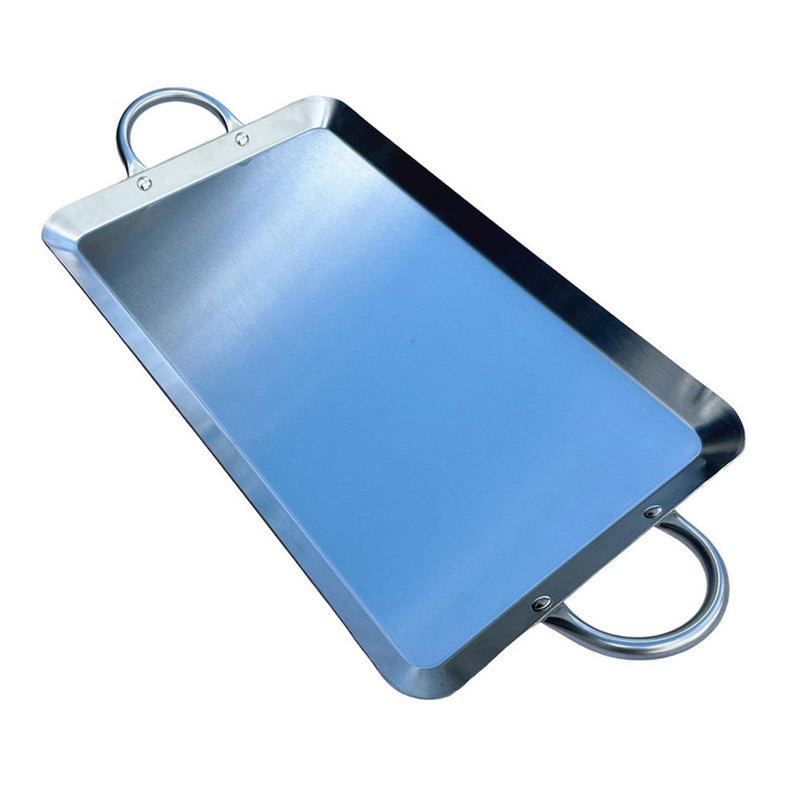 11-1/2" x 19" Stainless Steel Rectangular Serving Platter – Ottoman Tray with Handles for Kitchen, Parties & Decorative Display